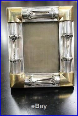 Vintage Gucci Picture/Photo Frame Sterling Silver Faux Bamboo Gold Plated Edge