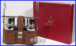 Vintage Gucci Silver Plated Travel Picnic Set Thermos Flask Cups Leather Case