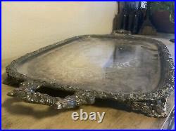Vintage HUGE FB Rogers Silver Plated Footed Butler Tray/grapes, leafs, floral