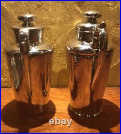 Vintage Hammered Silver Plated Cocktail Shakers and Tray Meriden Silverplate