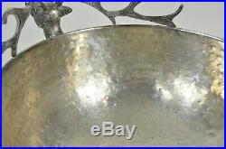 Vintage Hammered Silver STAG Head & Horn Andrea Sadek Large Serving BOWL