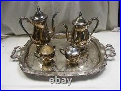 Vintage Hanson Silver Plate Coffee Service Tray Sugar Creamer 2 Pots 5-west