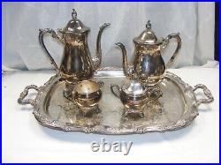 Vintage Hanson Silver Plate Coffee Service Tray Sugar Creamer 2 Pots 5-west