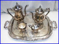 Vintage Hanson Silver Plate Coffee Service Tray Sugar Creamer 2 Pots 5-west