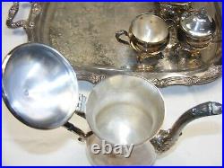 Vintage Hanson Silver Plate Coffee Service Tray Sugar Creamer 2 Pots 5-west