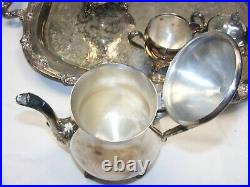 Vintage Hanson Silver Plate Coffee Service Tray Sugar Creamer 2 Pots 5-west