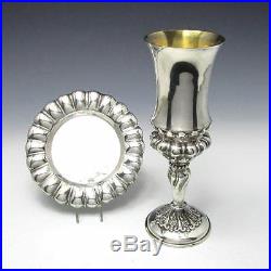 Vintage Hazorfim Heavy Sterling Silver Judaica Kiddush Cup & Under Plate 204g