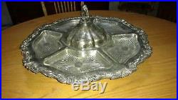 Vintage Heavy Large Silver plate Lazy Susan Serving Tray & cover, & glass trays