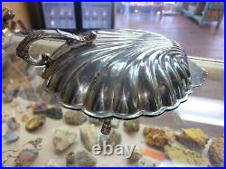 Vintage Hollywood Regency Style Silver Plate Shell Double Sided Serving Dish