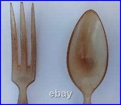 Vintage Horn salad cutlery, horn handle, silver-plated metal