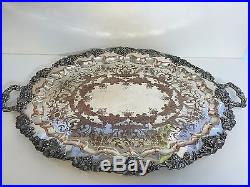 Vintage Huge & Heavy Silver on Copper Oval Serving Tray Platter, Hallmarked, 29
