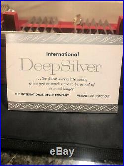 Vintage INTERNATIONAL SILVER Deep Silver Silverware Set 67 Pcs Wood Box + Card