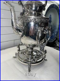 Vintage International Silver Tilting Teapot Kettle, Stand & Burner. 15x9 Nice