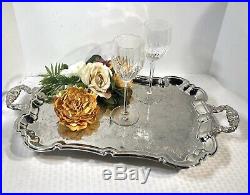 Vintage International Silver plated Serving Tea / Coffee Tray Etched Footed 24