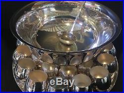 Vintage KENT SILVERSMITHS Silver Plated PUNCH BOWL SET 28 Cups, Ladle & Platter