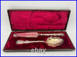 Vintage L&W Antique Silver Plated Serving Spoon & Butter Knife Utensils in Case