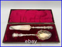 Vintage L&W Antique Silver Plated Serving Spoon & Butter Knife Utensils in Case