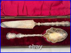 Vintage L&W Antique Silver Plated Serving Spoon & Butter Knife Utensils in Case