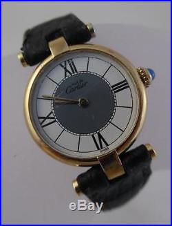 Vintage Ladies Must De Cartier Vermeil Gold Plate 925 Silver Watch Working (K37)