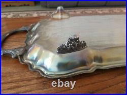 Vintage Large Etched Silver Plated Footed Rectangular Serving Tray withHandles