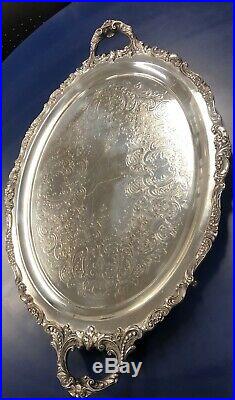 Vintage Large Footed Waiter Tray Baroque Wallace Silver 294F 28 3/4 x 17 3/4