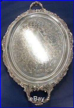 Vintage Large Footed Waiter Tray Baroque Wallace Silver 294F 28 3/4 x 17 3/4