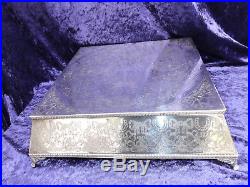 Vintage Large Silver on Copper Cake Plateau Stand With Embossed Wedding Motifs