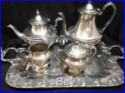 Vintage Lehman Bros. Silver on Copper Coffee Tea Serving Tray Set Grapevine 5pc