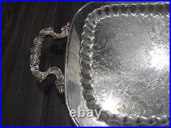 Vintage Leonard Silver Plated Footed 20 Butler Tray/Serving Dish with Handles
