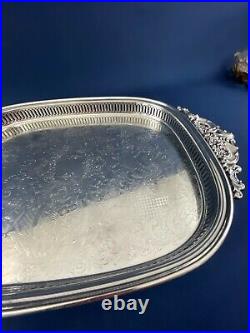 Vintage MCM silver plated reticulated serving tray BAROQUE by Wallace c. 1950s