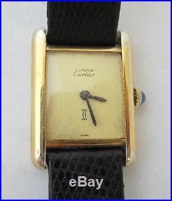 Vintage Must De Cartier TANK Ladies Wristwatch Paris Gold Plate Sterling Silver