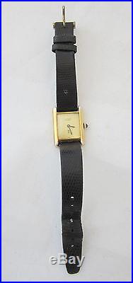 Vintage Must De Cartier TANK Ladies Wristwatch Paris Gold Plate Sterling Silver