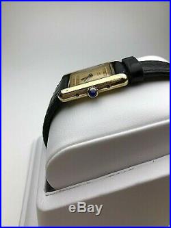 Vintage Must De Cartier Tank Paris Argent 925 Gold Plated Wrist Watch Quartz