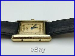 Vintage Must De Cartier Tank Paris Argent 925 Gold Plated Wrist Watch Quartz