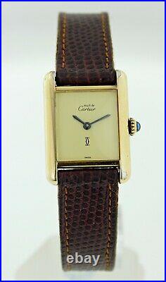 Vintage Must de Cartier Tank Vermeil 925 Silver Gold Plated Ladies Watch