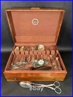 Vintage Naken's Silverware Chest & Mixed Set Rogers Silver Plate Felt Drawer ++