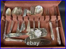 Vintage Naken's Silverware Chest & Mixed Set Rogers Silver Plate Felt Drawer ++