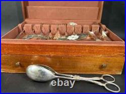 Vintage Naken's Silverware Chest & Mixed Set Rogers Silver Plate Felt Drawer ++