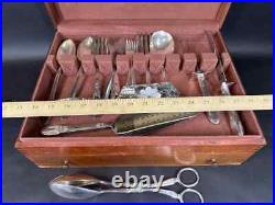 Vintage Naken's Silverware Chest & Mixed Set Rogers Silver Plate Felt Drawer ++