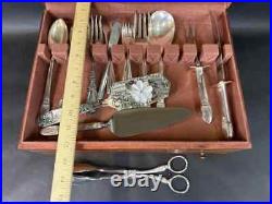 Vintage Naken's Silverware Chest & Mixed Set Rogers Silver Plate Felt Drawer ++