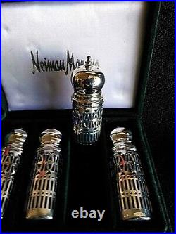 Vintage Neiman Marcus Cobalt Blue Glass/Silver Plate Salt & Pepper Shakers (4)