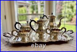 Vintage OLD ENGLISH Marlboro Silverplate 6 Pcs Tea Set with Tray