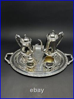 Vintage ONEIDA Queen Bess II Silver Plated 5 Piece Tea Set & Tray