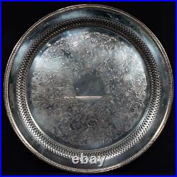 Vintage ORNATE ONEIDA Larger Reticulated Silver Plated Round Tray