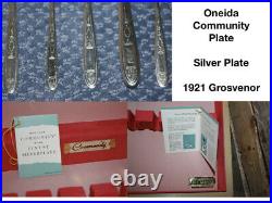 Vintage Oneida Community Plate Grosvenor Silver Plate Set withWooden Box 67 Pieces
