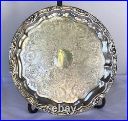 Vintage Oneida Round Floral Edges Silver Plate Tray