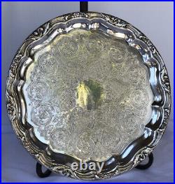 Vintage Oneida Round Floral Edges Silver Plate Tray