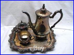 Vintage Oneida Silver Plate Tea/Coffee Service Set withTray Pot Sugar Creamer