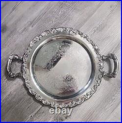 Vintage Oneida Silver Plated 15 DU MAURIER Ornate Round Tray with Handles ROSES