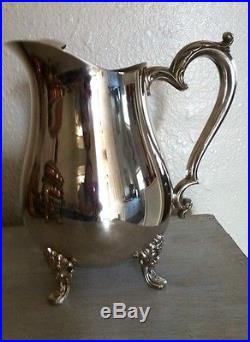 Vintage Oneida USA Silver Footed Water Pitcher Jug With Ice Catcher Dust Bag